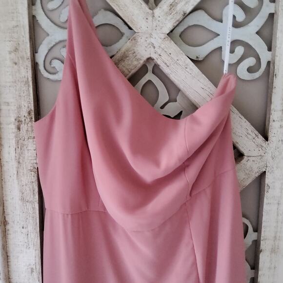 After Six Women's One-Shoulder Chiffon Gown with Thigh High Slit Desert Rose - Picture 3 of 8